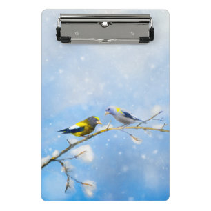 Abend Grosbeak Malerei - Niedliche Original Hunde Mini Klemmbrett