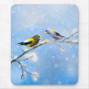 Abend Grosbeak Malerei - Niedliche Original Hunde Mousepad