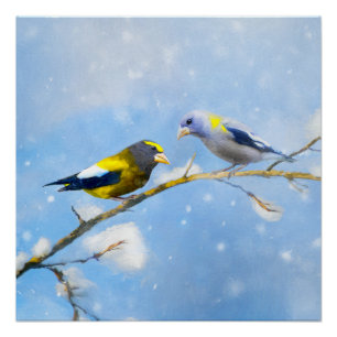 Abend Grosbeak Malerei - Niedliche Original Hunde Poster