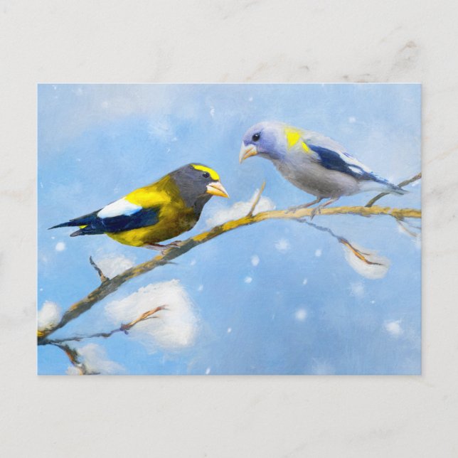 Abend Grosbeak Malerei - Niedliche Original Hunde  Postkarte (Vorderseite)