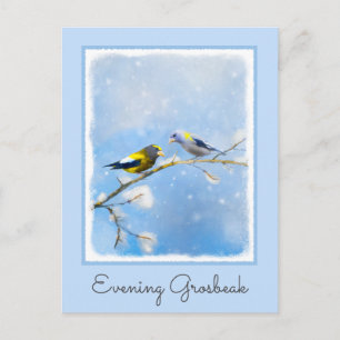 Abend Grosbeak Malerei - Niedliche Original Hunde Postkarte