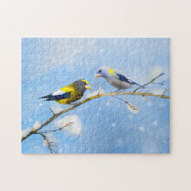 Abend Grosbeak Malerei - Niedliche Original Hunde  Puzzle (Horizontal)