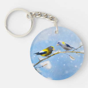 Abend Grosbeak Malerei - Niedliche Original Hunde  Schlüsselanhänger