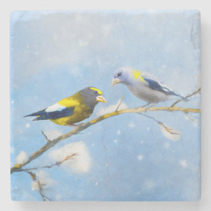 Abend Grosbeak Malerei - Niedliche Original Hunde Steinuntersetzer