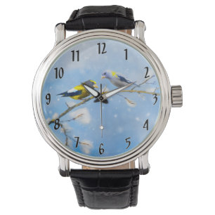 Abend Grosbeak Malerei - Original Wild Bird Art Armbanduhr