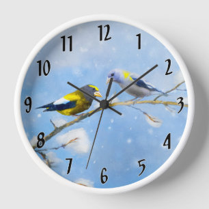 Abend Grosbeak Malerei - Original Wild Bird Art Uhr