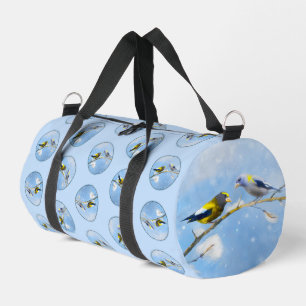 Abend Grosbeak Wintergemälde Original Vogelkunst Duffle Bag