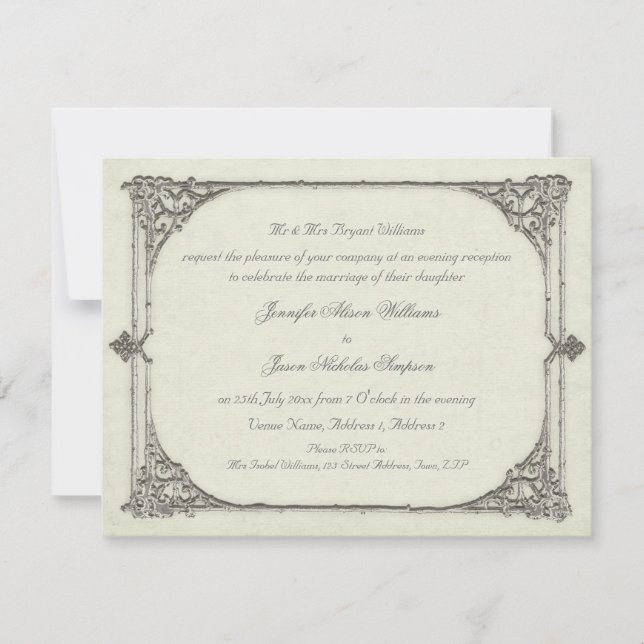 Abend Hochzeitseinladung Vintag / Antiquitätenrahm Einladung (Vorderseite)