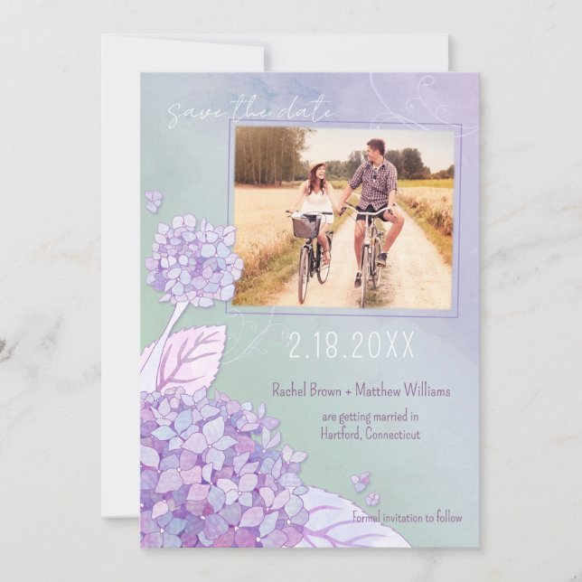 Abend Hydrangeas Wedding Foto Save the Date (Vorderseite)
