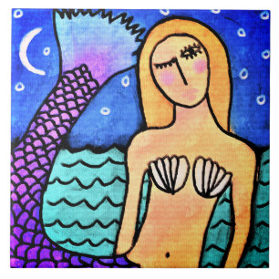 Abend Mermaid Abstrakte digitale Malerei Fliese