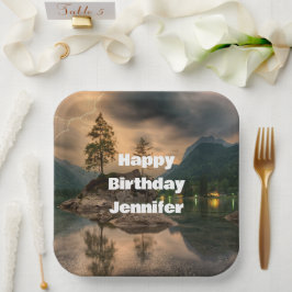 Abend Mountain Lake Foto Geburtstag Pappteller