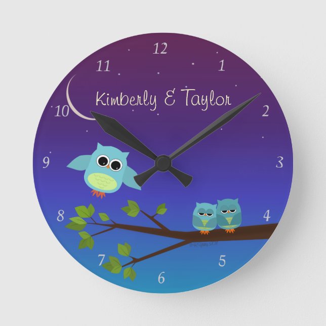 Abend Owls Wall Clock Runde Wanduhr (Vorderseite)