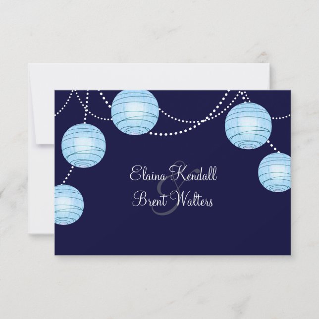Abend Party Lanterns UAWG in Blau RSVP Karte (Vorderseite)