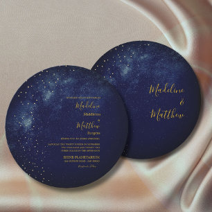 Abend Sky Astral Gold Stars Blue Round Wedding Einladung