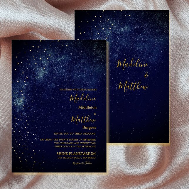 Abend Sky Astral Gold Stars Blue Wedding Einladung (Von Creator hochgeladen)
