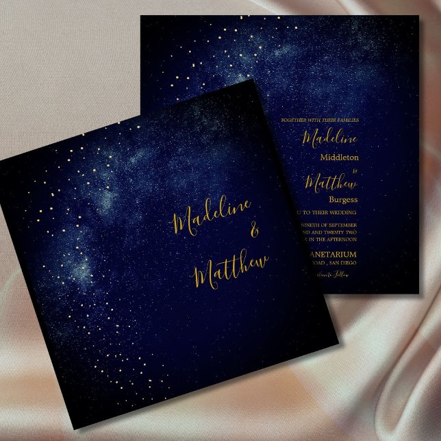 Abend Sky Astral Gold Stars Hochzeit auf dem Blue  Einladung (Von Creator hochgeladen)