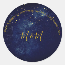 Abend Sky Moon Gold Stars Blue Wedding Runder Aufkleber