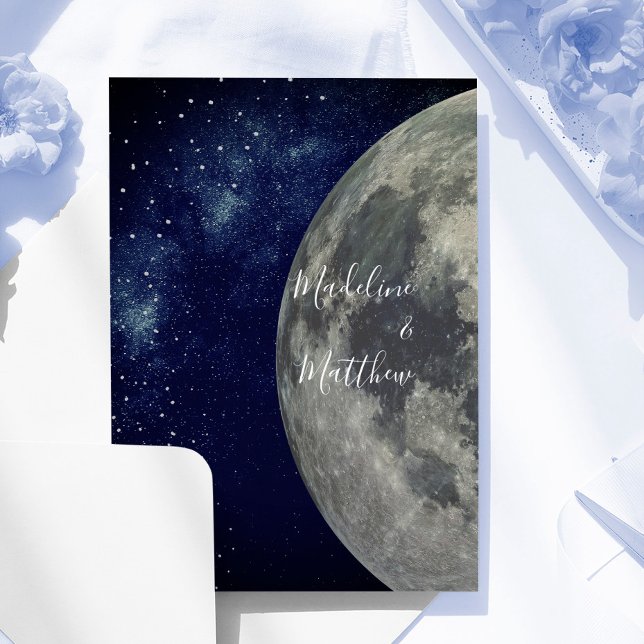 Abend Sky Moon Stars Blue Wedding Einladung (Von Creator hochgeladen)
