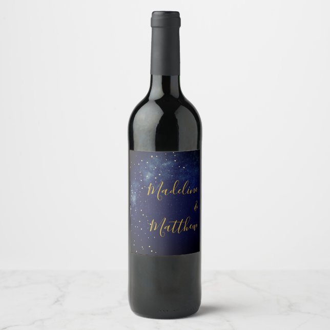 Abend Sky Stars Blue Personal Wedding Wine Label Weinetikett (Vorderseite)