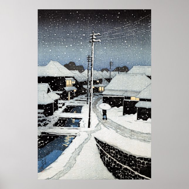 Abend Snow at Terajima Village Hasui Kawase Poster (Vorne)