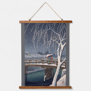Abend Snow bei Edogawa, Hasui Kawase Wandteppich Mit Holzrahmen