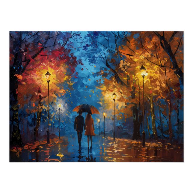 Abend Spaziergang im Herbst Poster (Vorderseite)