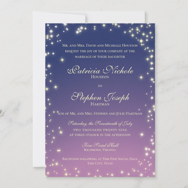 Abend Stars Twinkle Sky Wedding Einladung (Vorderseite)