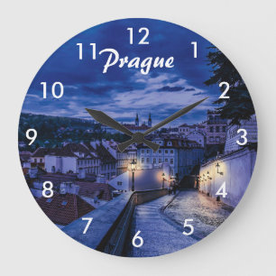 Abend Straße in Prag Große Wanduhr