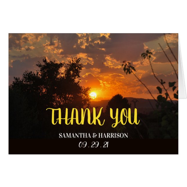 Abend Sunset Scene, Rustic Wedding Danke (Vorderseite (Horizontal))