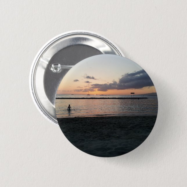 Abend Sunset Tropical Beach Waikiki Oahu Hawaii Button (Vorne & Hinten)