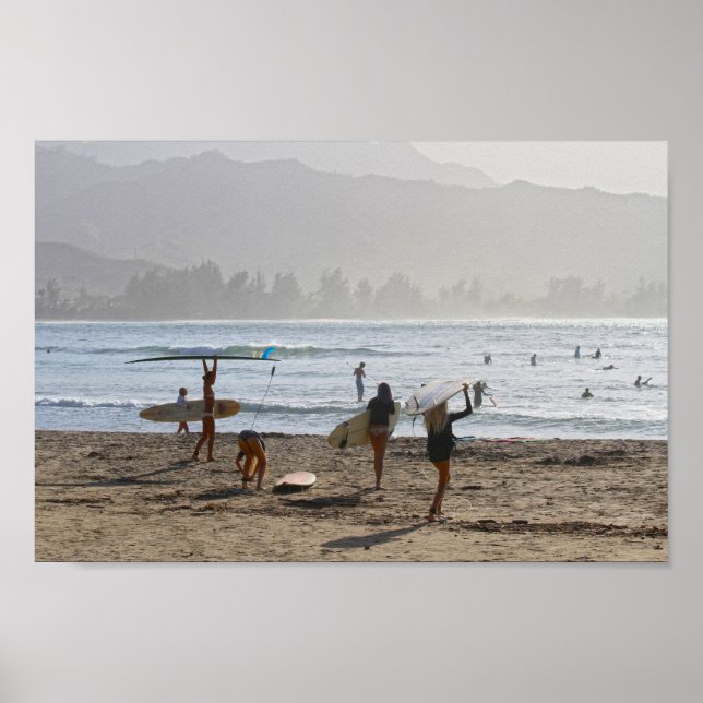 Abend Surfers, Hanalei Bay, Kauai Poster (Vorne)