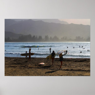 Abend Surfers, Hanalei Bay, Kauai Poster