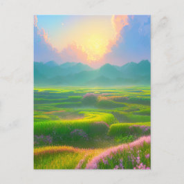 Abenddämmerung auf dem Grasfeld Postkarte