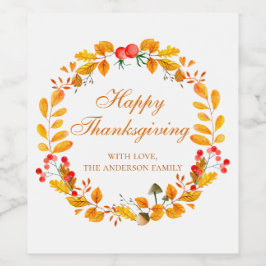 Abendessen am Erntedank. Herbstkranz Weinetikett