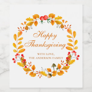 Abendessen am Erntedank. Herbstkranz Weinetikett