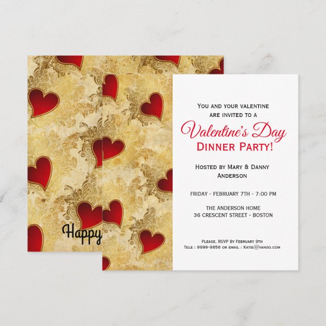 Abendessen am Roten Herzen Valentinstag Einladung (Vorne/Hinten)
