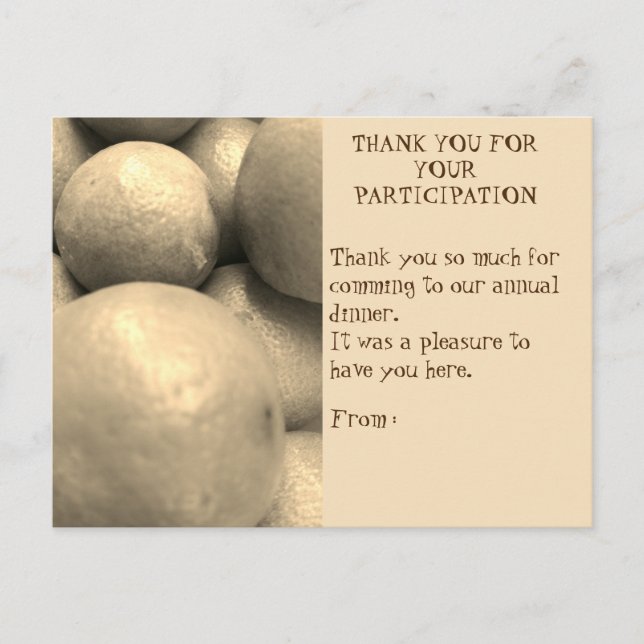 ABENDESSEN BEDANKEN SIE SICH FÜR DIE TEILNAHME POSTKARTE (Vorderseite)