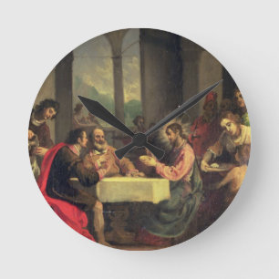 Abendessen bei Emmaus, c.1600-05 (Öl auf Platte) Runde Wanduhr