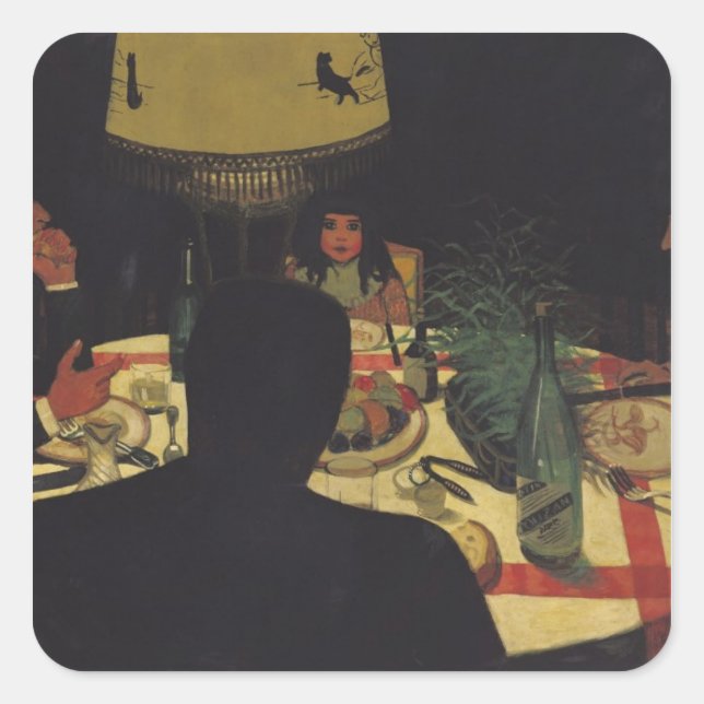 Abendessen bei Lamplight, 1899 Quadratischer Aufkleber (Vorderseite)