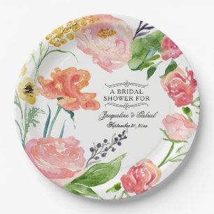 Abendessen Brautparty Moderne Wasserfarben Rose Pappteller