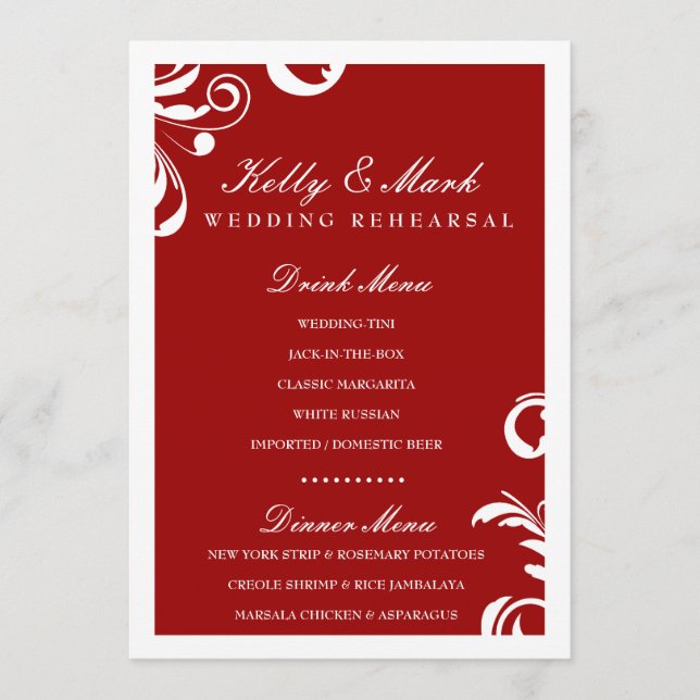 Abendessen des Strudel-311-Swanky/Getränk-Menü-Rot Menükarte (Vorderseite)