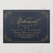 Abendessen in der Probe Navy mit Goldkalligraphie