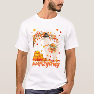 Abendessen Llama Herbstbaum T-Shirt