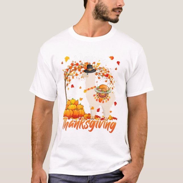 Abendessen Llama Herbstbaum T-Shirt (Vorderseite)