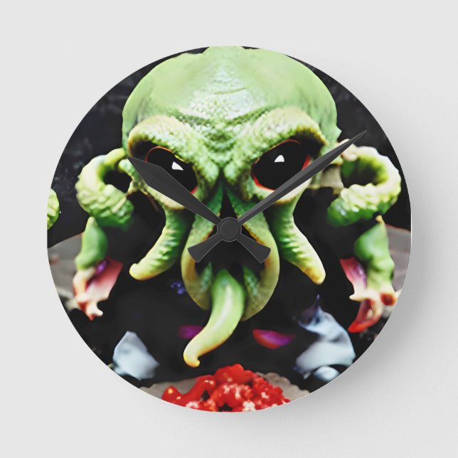 Abendessen mit Cthulhu Runde Wanduhr (Vorderseite)