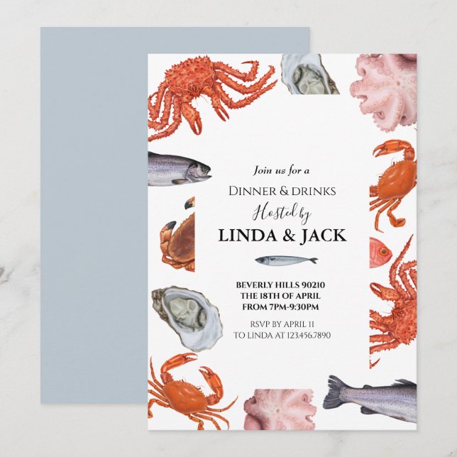 Abendessen-Party Einladung Meeresfrüchte-Thema (Vorne/Hinten)
