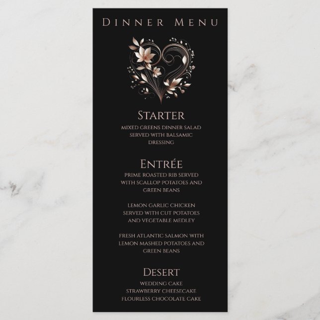 Abendessen und Bar Menu-Rose Gold Blume mit einem  Menükarte (Vorderseite)