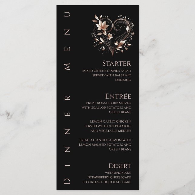 Abendessen und Bar Menu-Rose Gold Blume mit einem  Menükarte (Vorderseite)