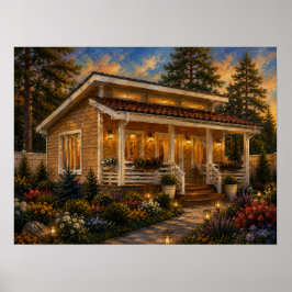 Abendglanz Cottage Garten Ölmalerei Poster