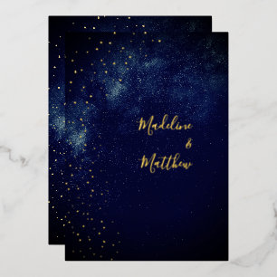 Abendhimmel Astral Gold Sterne Blaue Hochzeit Folieneinladung